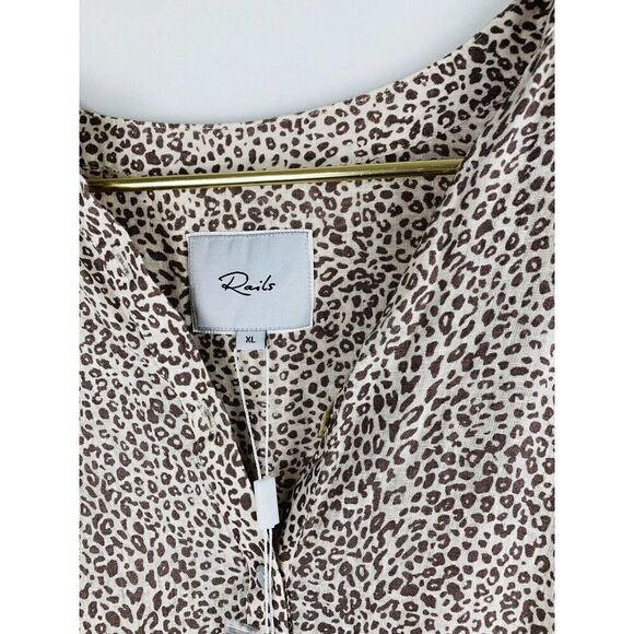 Rails Angelina Leopard-Print Sand Cheetah Linen-Blend Tiered Mini Dress Size XL - Picture 6 of 8